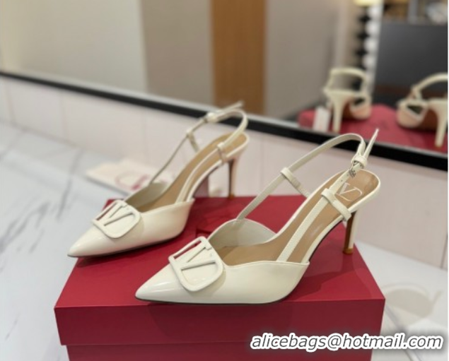 Buy Discount Valentino VLogo Signature Slingback Pumps 8cm in Patent Calfskin White 2025 VA082111