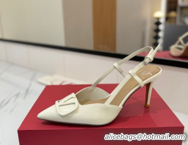 Buy Discount Valentino VLogo Signature Slingback Pumps 8cm in Patent Calfskin White 2025 VA082111