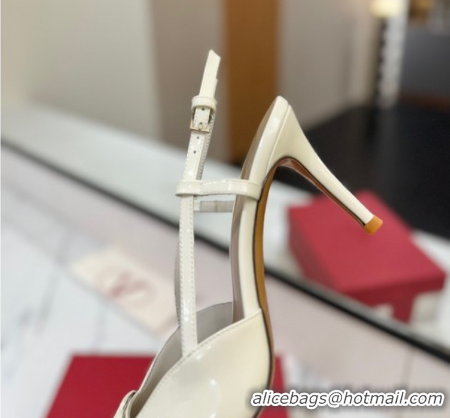 Buy Discount Valentino VLogo Signature Slingback Pumps 8cm in Patent Calfskin White 2025 VA082111