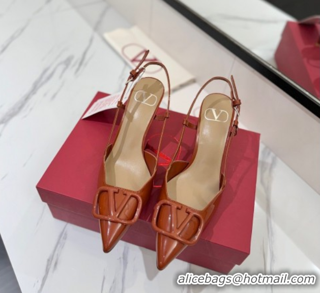 Buy Luxury Valentino VLogo Signature Slingback Pumps 8cm in Patent Calfskin Brown VA082111