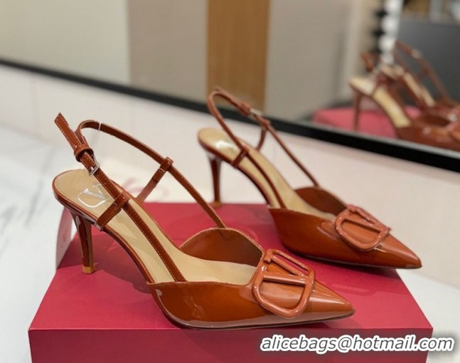 Buy Luxury Valentino VLogo Signature Slingback Pumps 8cm in Patent Calfskin Brown VA082111