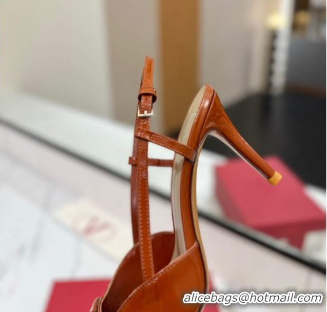 Buy Luxury Valentino VLogo Signature Slingback Pumps 8cm in Patent Calfskin Brown VA082111