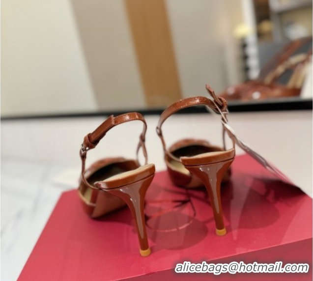 Buy Luxury Valentino VLogo Signature Slingback Pumps 8cm in Patent Calfskin Brown VA082111