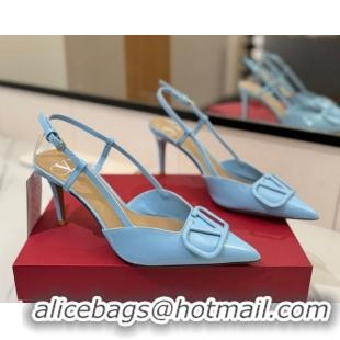 Perfect Valentino VLogo Signature Slingback Pumps 8cm in Patent Calfskin Light Blue 2025 VA082111