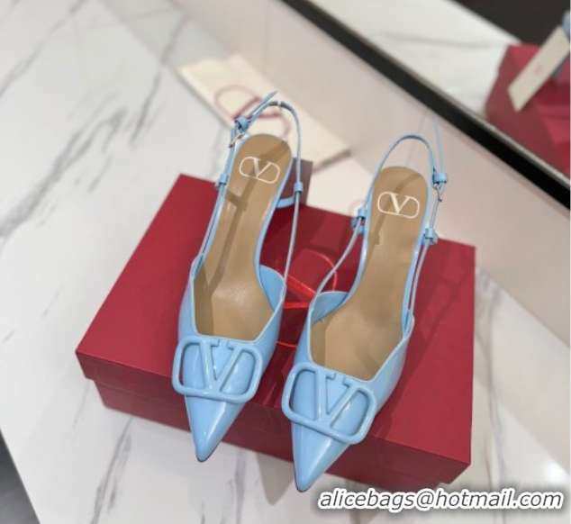 Perfect Valentino VLogo Signature Slingback Pumps 8cm in Patent Calfskin Light Blue 2025 VA082111
