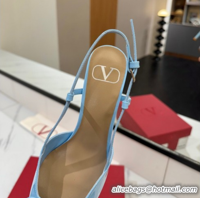 Perfect Valentino VLogo Signature Slingback Pumps 8cm in Patent Calfskin Light Blue 2025 VA082111