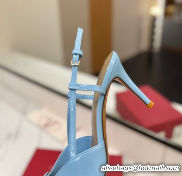 Perfect Valentino VLogo Signature Slingback Pumps 8cm in Patent Calfskin Light Blue 2025 VA082111