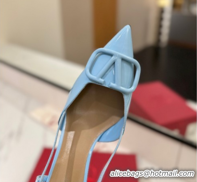 Perfect Valentino VLogo Signature Slingback Pumps 8cm in Patent Calfskin Light Blue 2025 VA082111