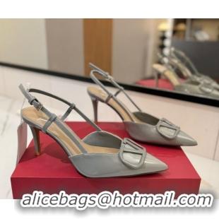 Most Popular Valentino VLogo Signature Slingback Pumps 8cm in Patent Calfskin Grey VA082111