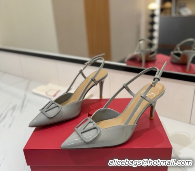 Most Popular Valentino VLogo Signature Slingback Pumps 8cm in Patent Calfskin Grey VA082111