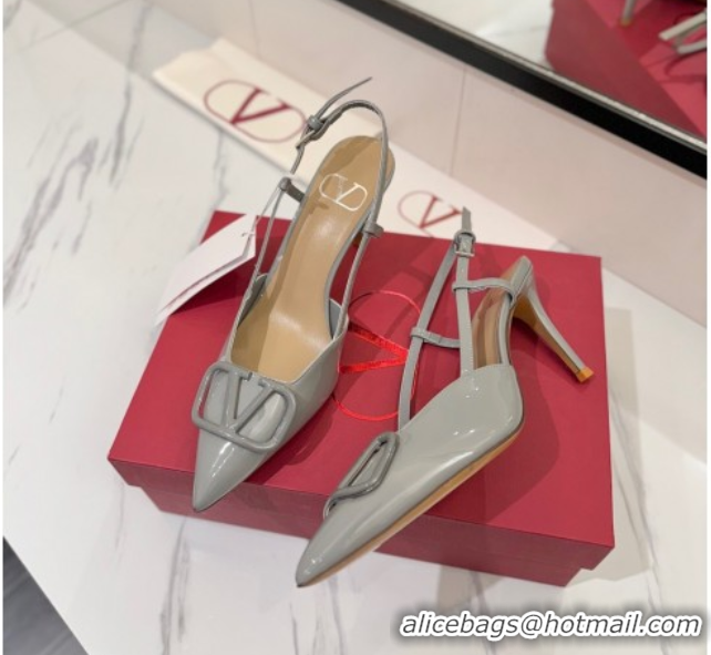 Most Popular Valentino VLogo Signature Slingback Pumps 8cm in Patent Calfskin Grey VA082111