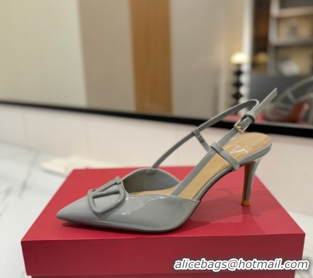 Most Popular Valentino VLogo Signature Slingback Pumps 8cm in Patent Calfskin Grey VA082111