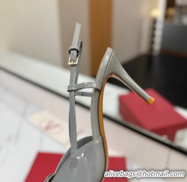 Most Popular Valentino VLogo Signature Slingback Pumps 8cm in Patent Calfskin Grey VA082111