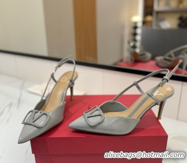 Most Popular Valentino VLogo Signature Slingback Pumps 8cm in Patent Calfskin Grey VA082111