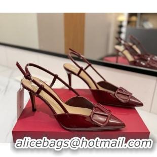 Sumptuous Valentino VLogo Signature Slingback Pumps 8cm in Patent Calfskin Dark Burgundy VA082111