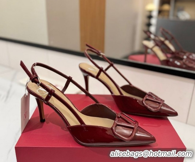 Sumptuous Valentino VLogo Signature Slingback Pumps 8cm in Patent Calfskin Dark Burgundy VA082111