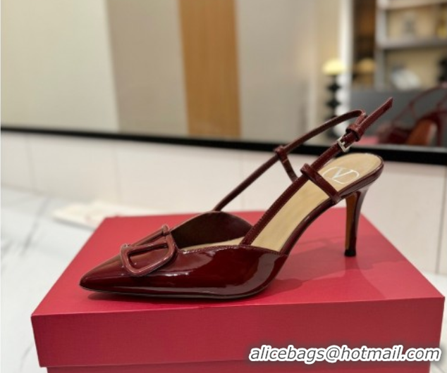 Sumptuous Valentino VLogo Signature Slingback Pumps 8cm in Patent Calfskin Dark Burgundy VA082111