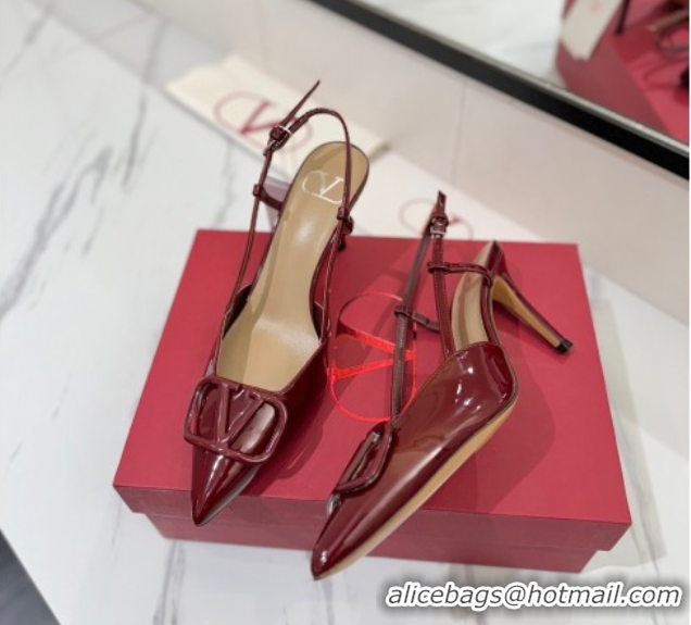 Sumptuous Valentino VLogo Signature Slingback Pumps 8cm in Patent Calfskin Dark Burgundy VA082111