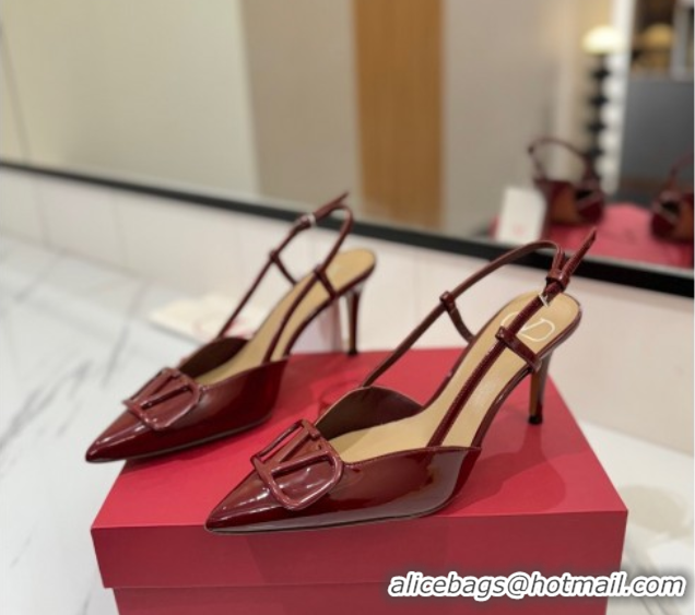 Sumptuous Valentino VLogo Signature Slingback Pumps 8cm in Patent Calfskin Dark Burgundy VA082111