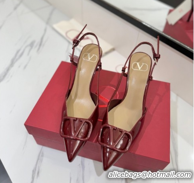 Sumptuous Valentino VLogo Signature Slingback Pumps 8cm in Patent Calfskin Dark Burgundy VA082111