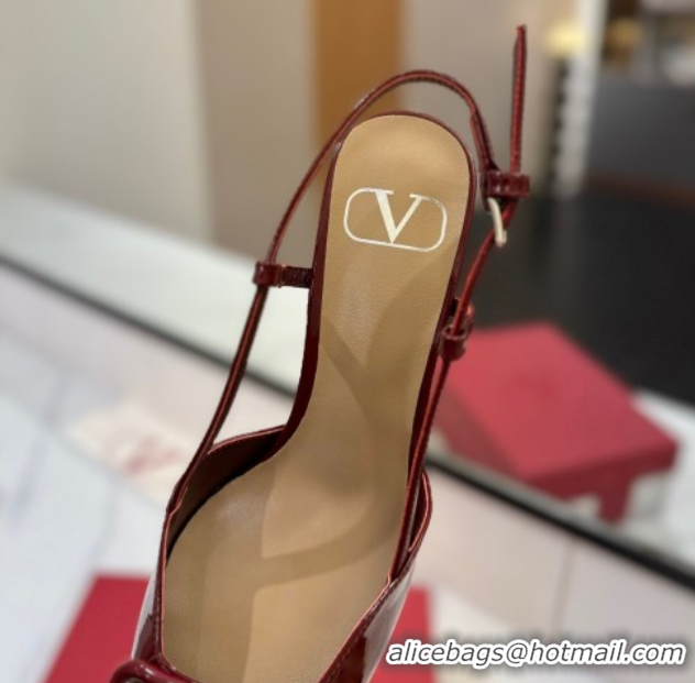 Sumptuous Valentino VLogo Signature Slingback Pumps 8cm in Patent Calfskin Dark Burgundy VA082111