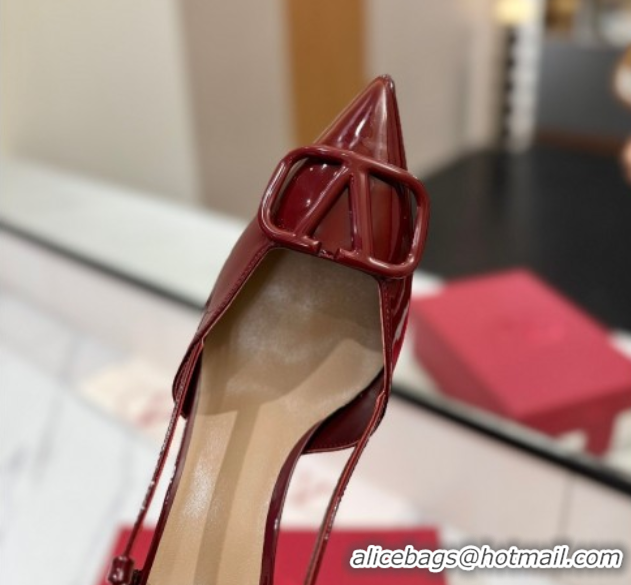 Sumptuous Valentino VLogo Signature Slingback Pumps 8cm in Patent Calfskin Dark Burgundy VA082111