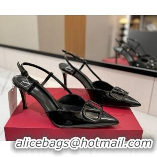 Shop Cheap Valentino VLogo Signature Slingback Pumps 8cm in Patent Calfskin All Black VA082111