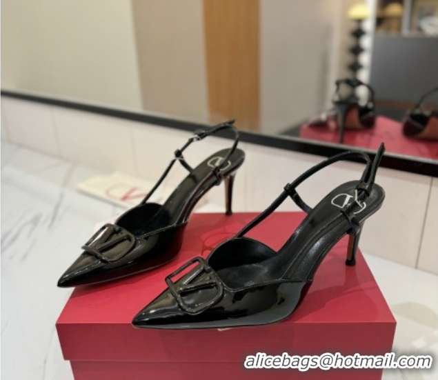 Shop Cheap Valentino VLogo Signature Slingback Pumps 8cm in Patent Calfskin All Black VA082111