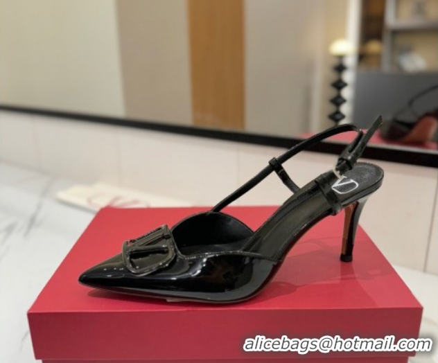 Shop Cheap Valentino VLogo Signature Slingback Pumps 8cm in Patent Calfskin All Black VA082111