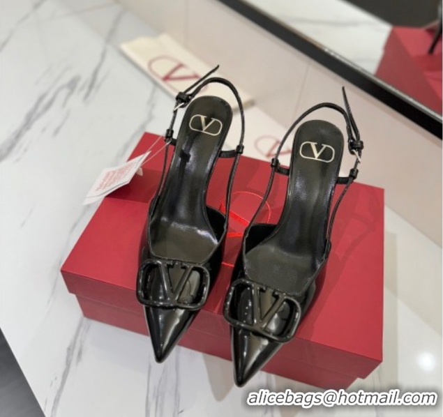 Shop Cheap Valentino VLogo Signature Slingback Pumps 8cm in Patent Calfskin All Black VA082111