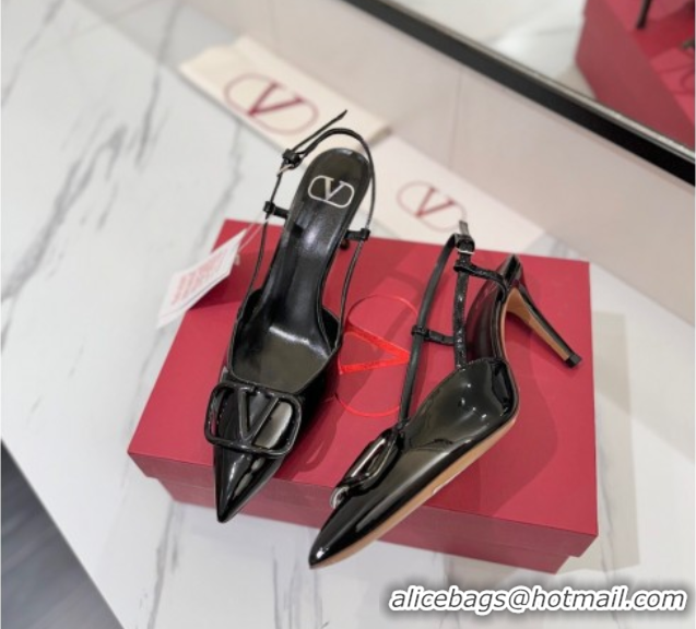 Shop Cheap Valentino VLogo Signature Slingback Pumps 8cm in Patent Calfskin All Black VA082111