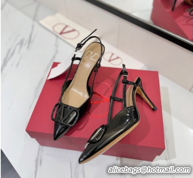 Generous Valentino VLogo Signature Slingback Pumps 8cm in Patent Calfskin Black2 2025 VA082111