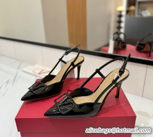 Generous Valentino VLogo Signature Slingback Pumps 8cm in Patent Calfskin Black2 2025 VA082111
