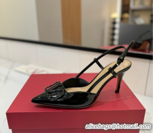 Generous Valentino VLogo Signature Slingback Pumps 8cm in Patent Calfskin Black2 2025 VA082111