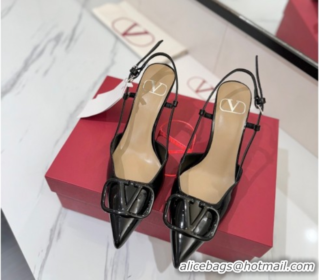 Generous Valentino VLogo Signature Slingback Pumps 8cm in Patent Calfskin Black2 2025 VA082111