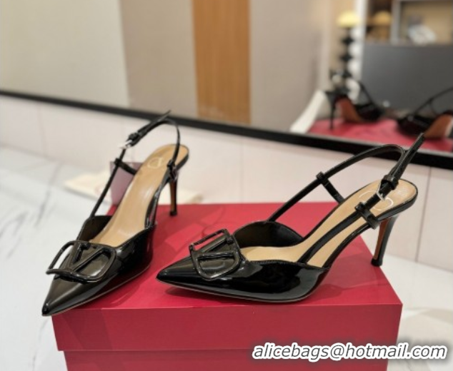Generous Valentino VLogo Signature Slingback Pumps 8cm in Patent Calfskin Black2 2025 VA082111