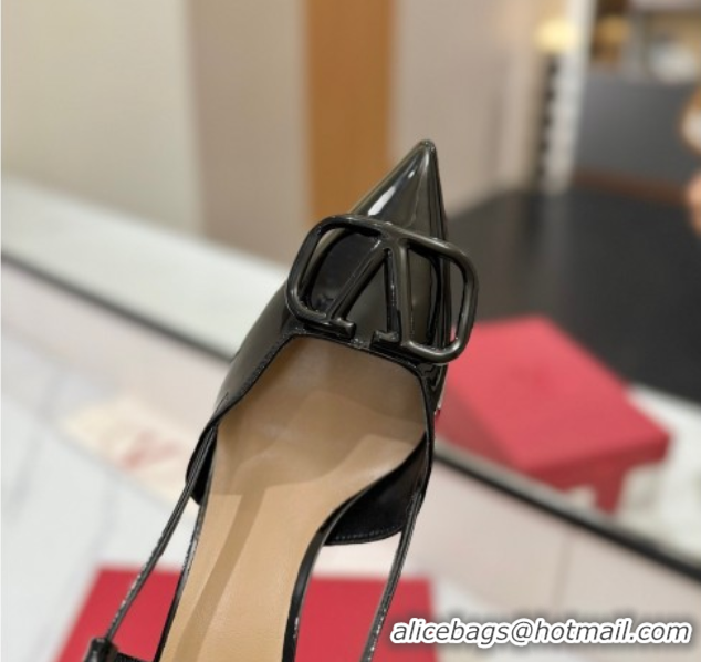Generous Valentino VLogo Signature Slingback Pumps 8cm in Patent Calfskin Black2 2025 VA082111