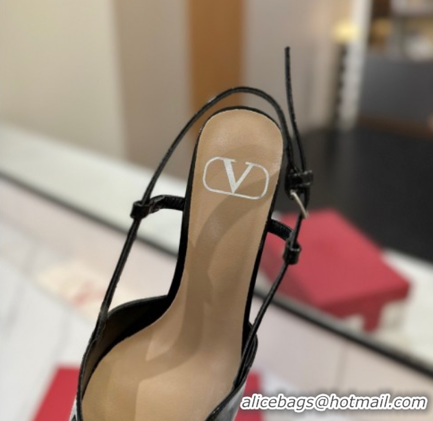 Generous Valentino VLogo Signature Slingback Pumps 8cm in Patent Calfskin Black2 2025 VA082111
