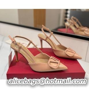 Best Price Valentino VLogo Signature Slingback Pumps 8cm in Patent Calfskin Pale Pink 2025 VA082111