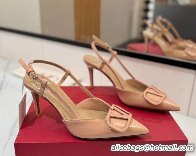 Best Price Valentino VLogo Signature Slingback Pumps 8cm in Patent Calfskin Pale Pink 2025 VA082111