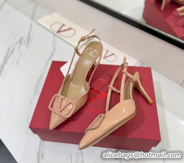 Best Price Valentino VLogo Signature Slingback Pumps 8cm in Patent Calfskin Pale Pink 2025 VA082111