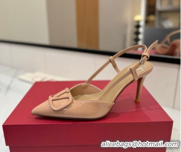 Best Price Valentino VLogo Signature Slingback Pumps 8cm in Patent Calfskin Pale Pink 2025 VA082111