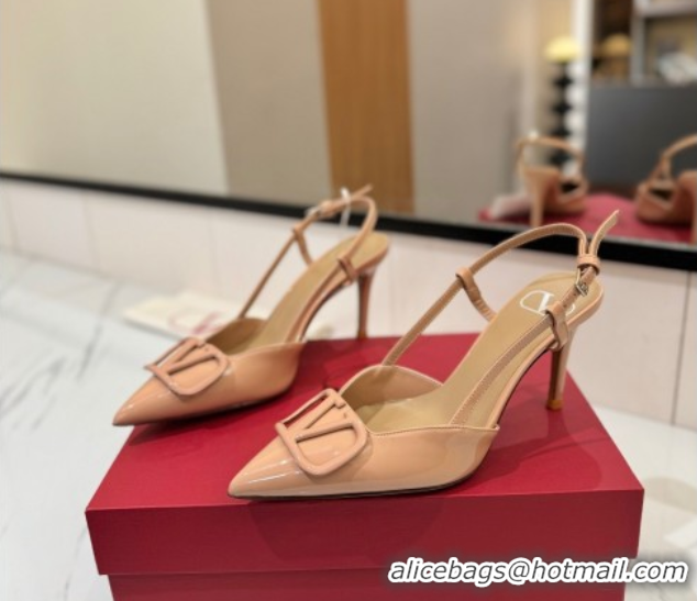 Best Price Valentino VLogo Signature Slingback Pumps 8cm in Patent Calfskin Pale Pink 2025 VA082111