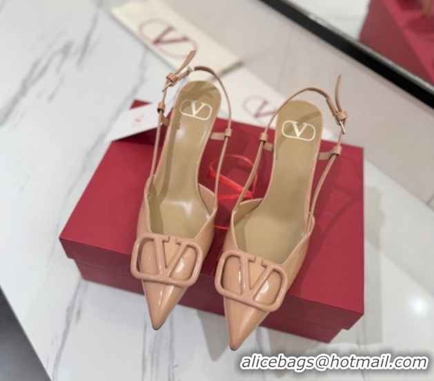 Best Price Valentino VLogo Signature Slingback Pumps 8cm in Patent Calfskin Pale Pink 2025 VA082111