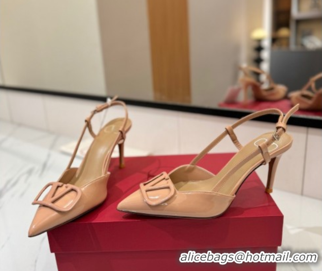 Best Price Valentino VLogo Signature Slingback Pumps 8cm in Patent Calfskin Pale Pink 2025 VA082111