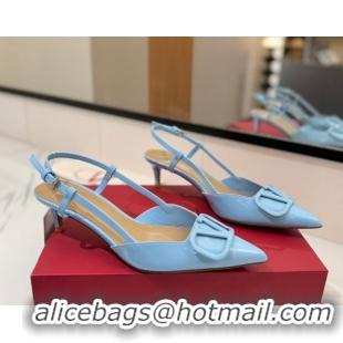 Unique Style Valentino VLogo Signature Slingback Pumps 4.5cm in Patent Calfskin Light Blue 2025 VA082111
