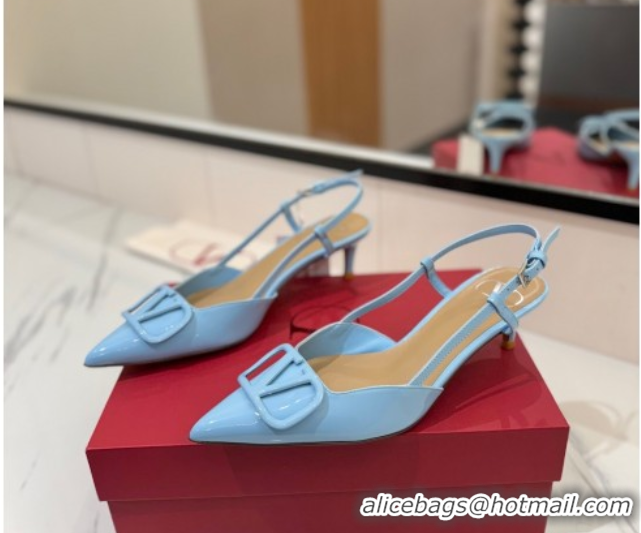 Unique Style Valentino VLogo Signature Slingback Pumps 4.5cm in Patent Calfskin Light Blue 2025 VA082111