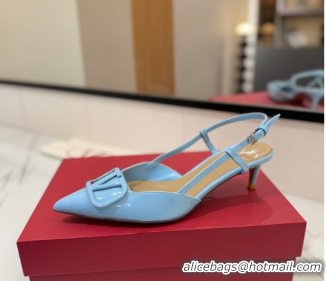 Unique Style Valentino VLogo Signature Slingback Pumps 4.5cm in Patent Calfskin Light Blue 2025 VA082111