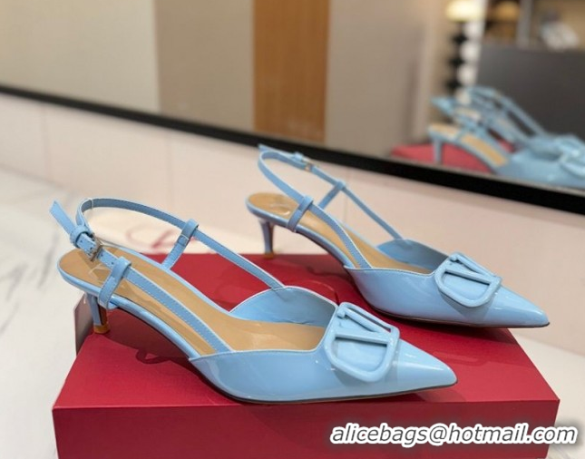 Unique Style Valentino VLogo Signature Slingback Pumps 4.5cm in Patent Calfskin Light Blue 2025 VA082111
