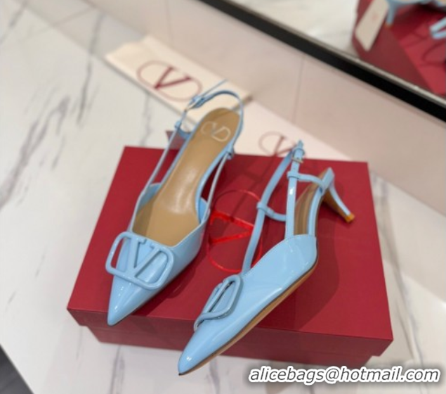 Unique Style Valentino VLogo Signature Slingback Pumps 4.5cm in Patent Calfskin Light Blue 2025 VA082111